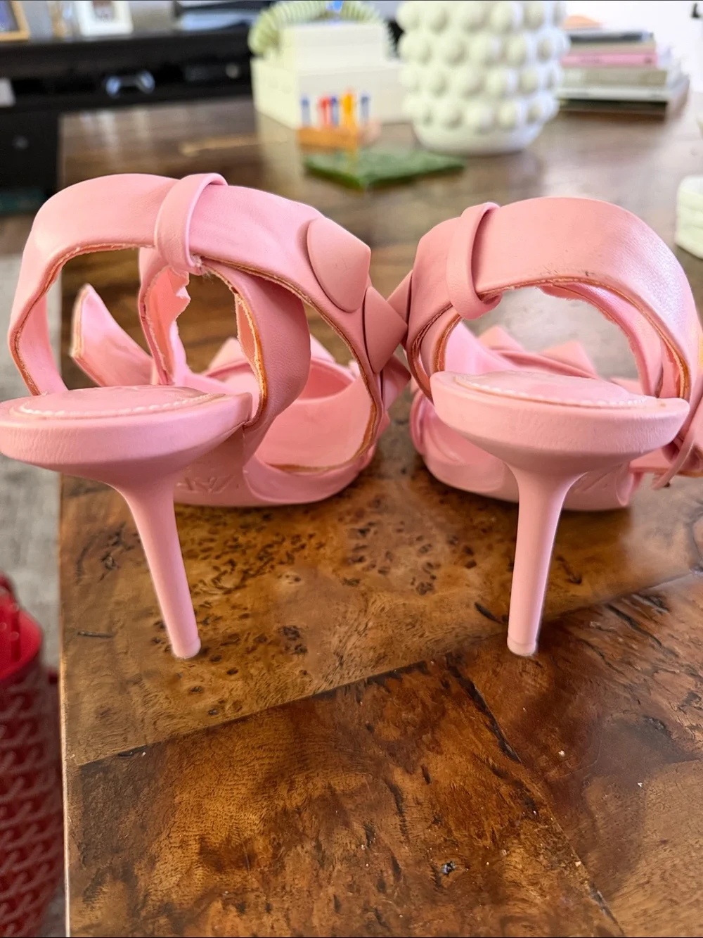 Pink Studded Ankle-Strap Heels - Women